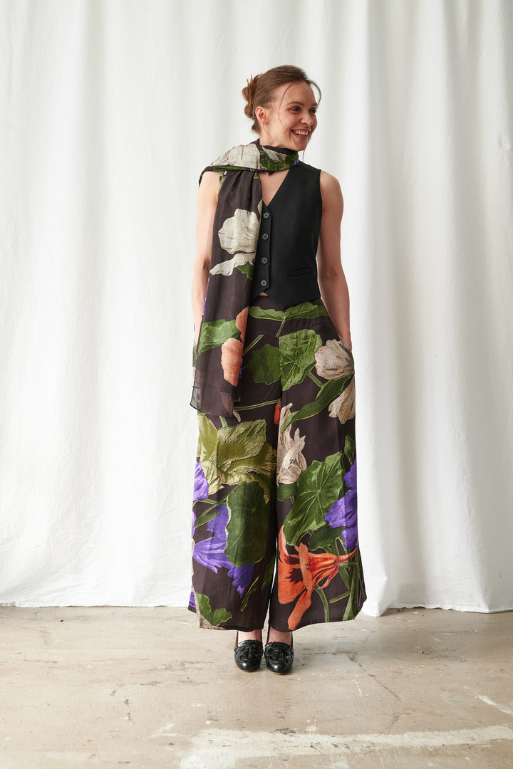 One Hundred Stars Nasturtium Black Palazzo Pants