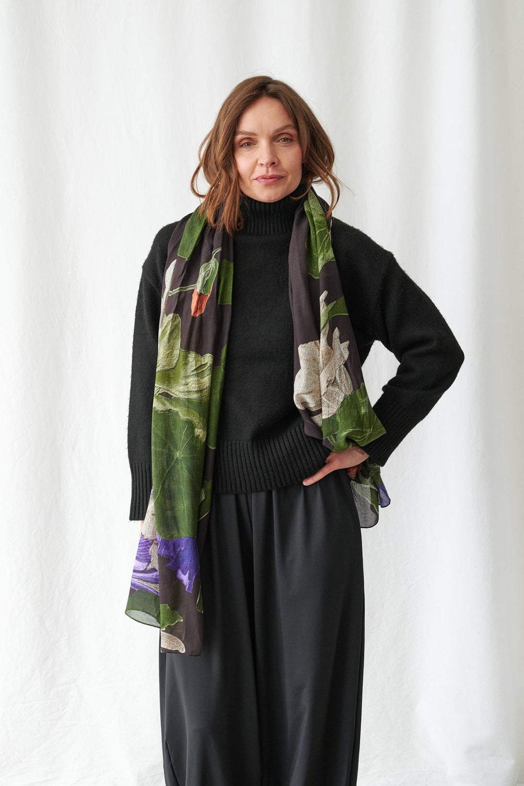 One Hundred Stars Nasturtium Black Scarf