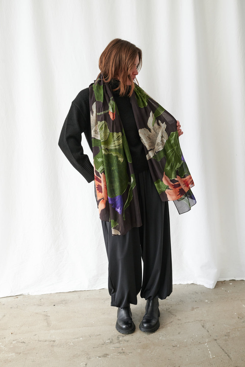 One Hundred Stars Nasturtium Black Scarf