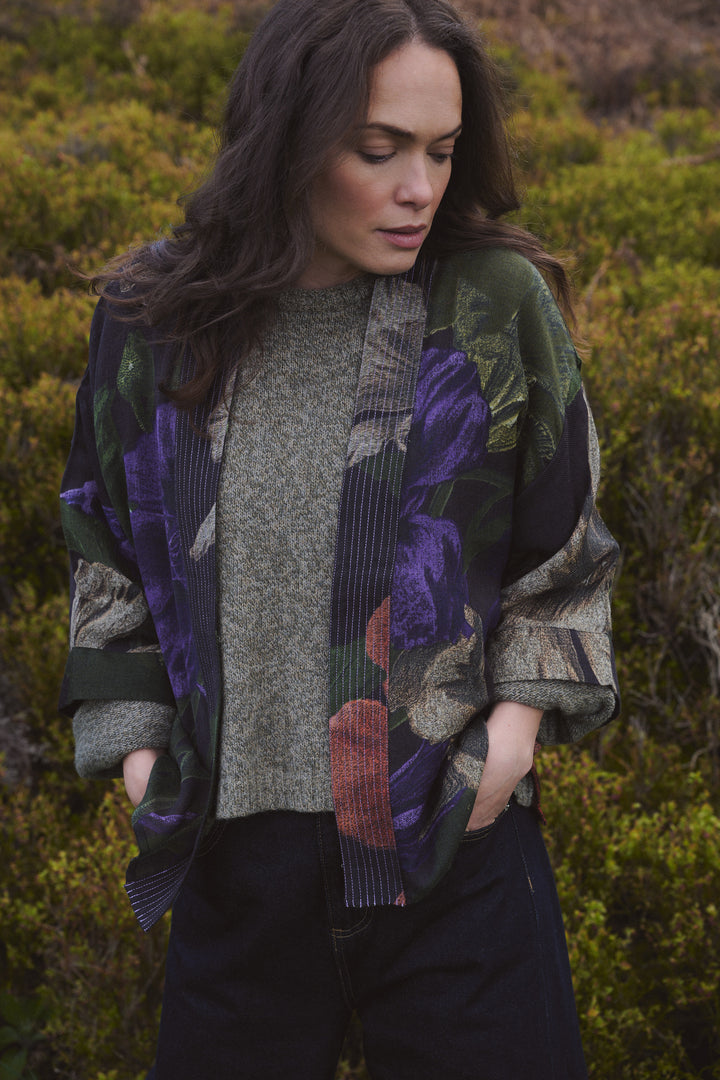 One Hundred Stars Nasturtium Black Wool Kimono