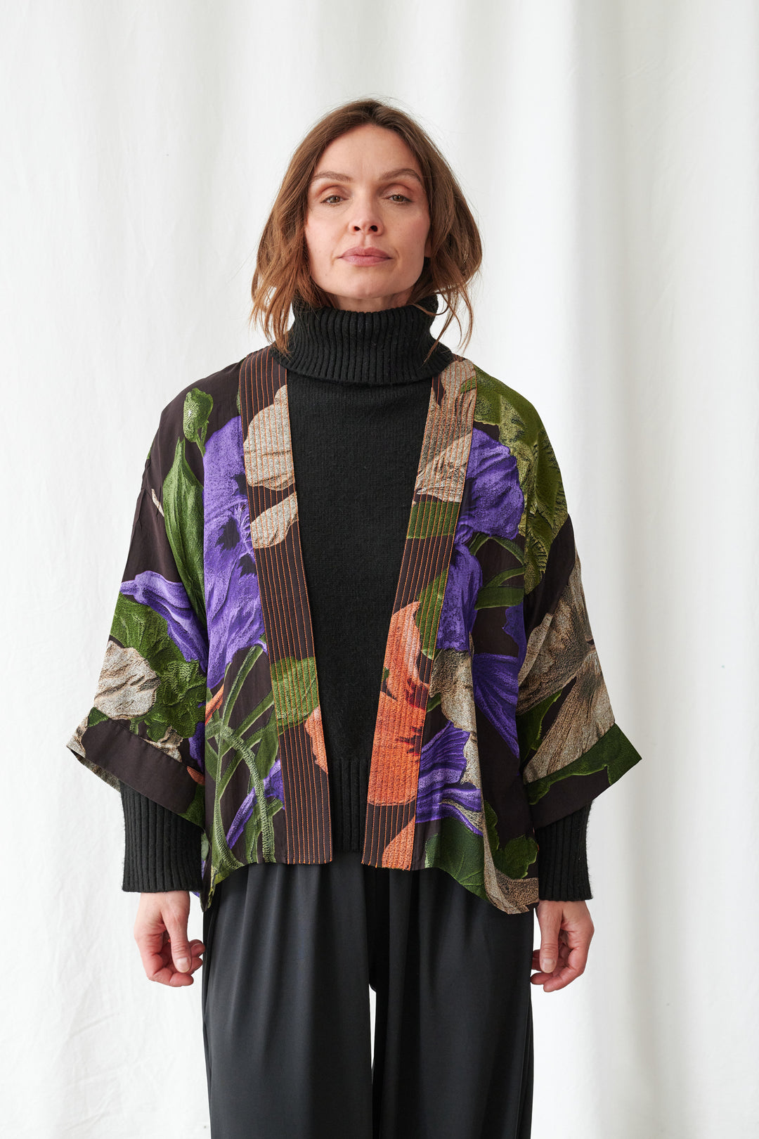 One Hundred Stars Nasturtium Black Kimono