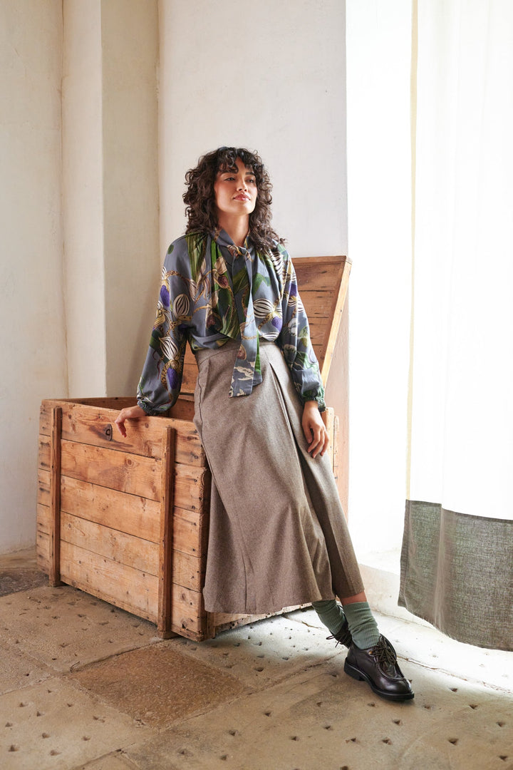 One Hundred Stars Orchid Grey Pussybow Blouse