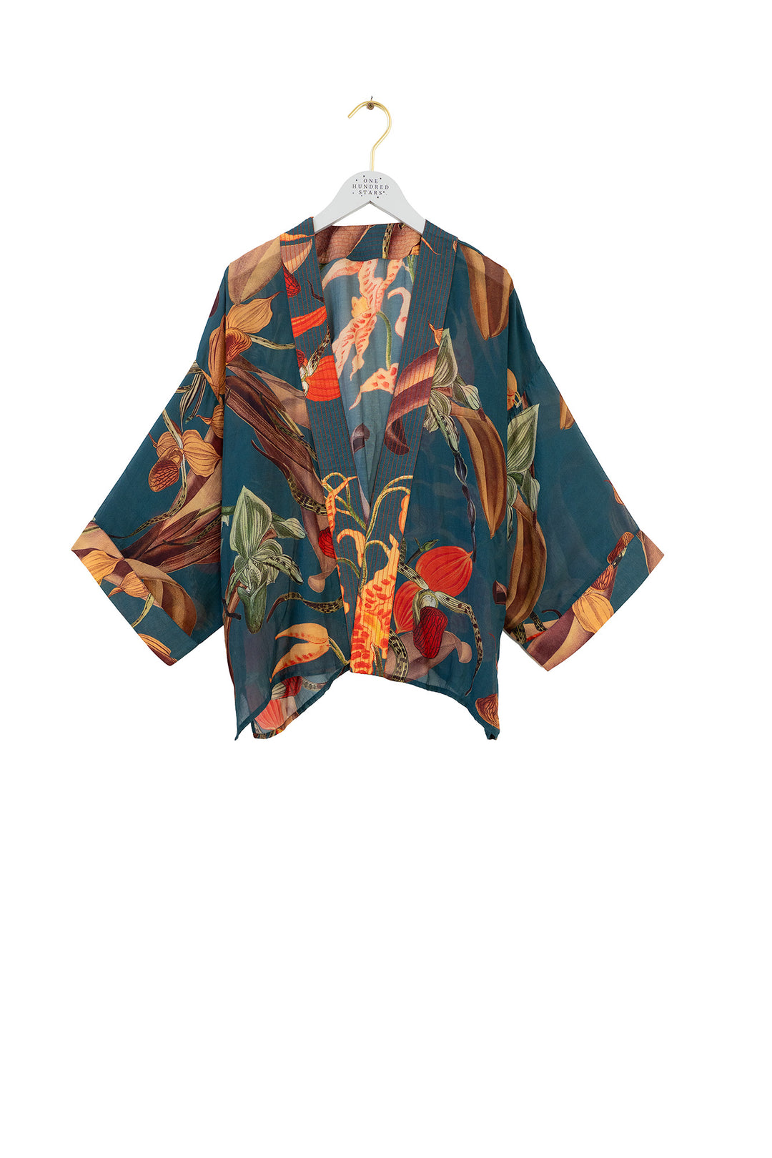 One Hundred Stars Orchid Teal Kimono