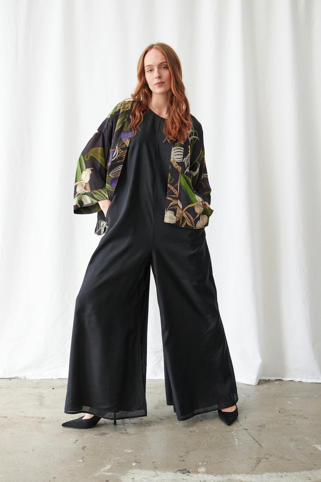 Orchid Black Crepe Kimono