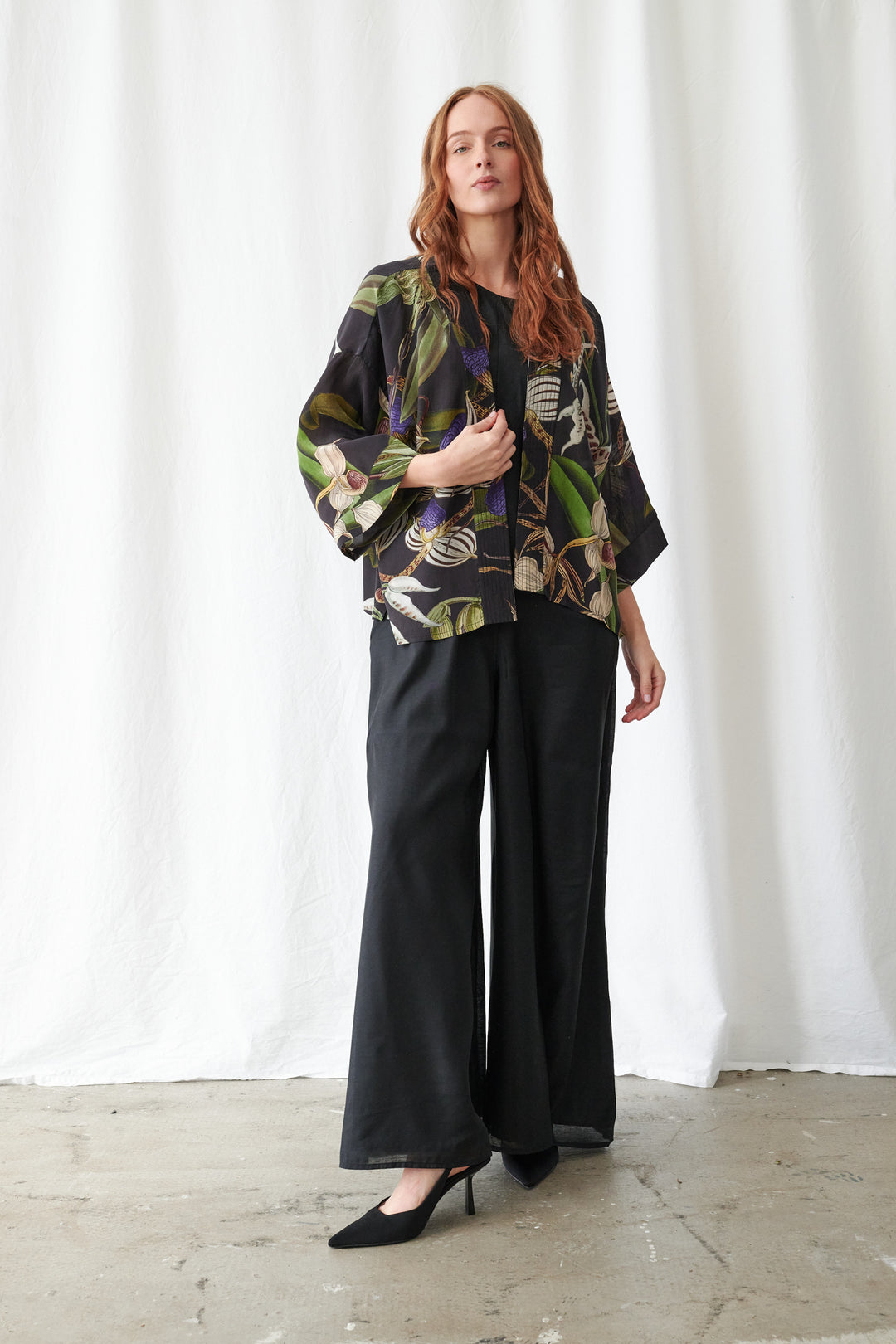 Orchid Black Crepe Kimono