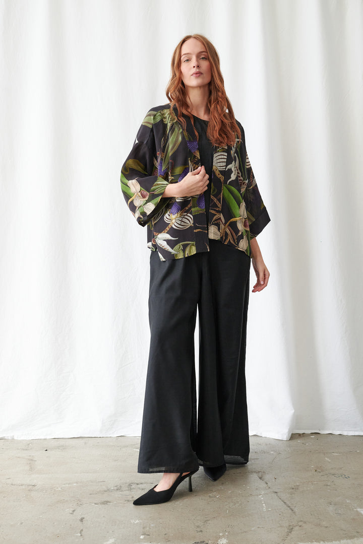 Orchid Black Crepe Kimono
