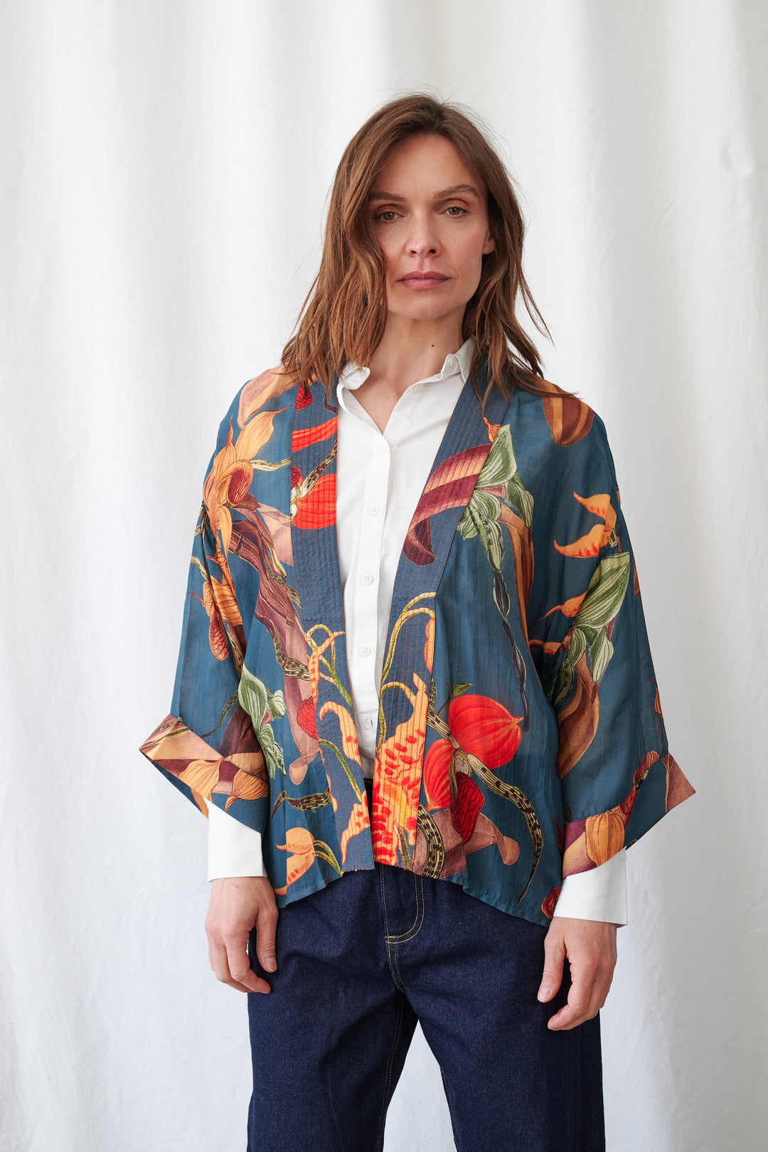 One Hundred Stars Orchid Teal Kimono