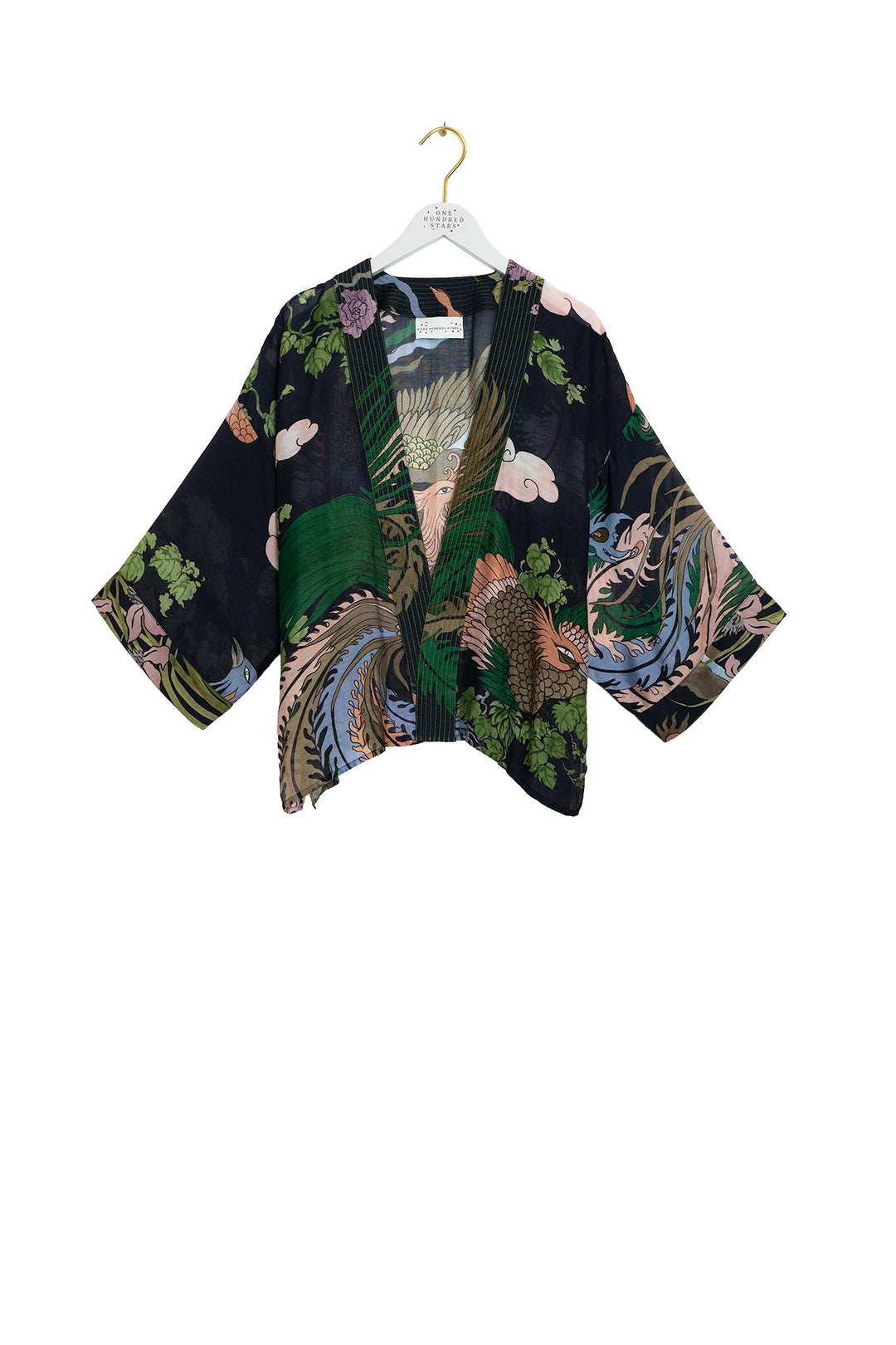 One Hundred Stars Phoenix Black Kimono