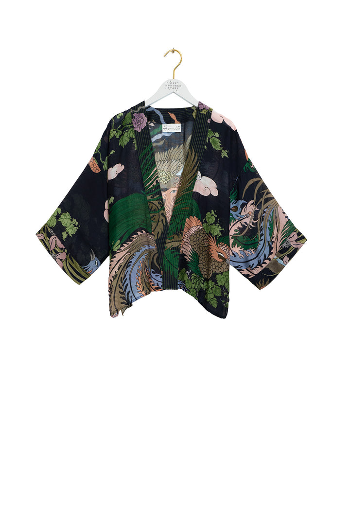 One Hundred Stars Phoenix Black Kimono