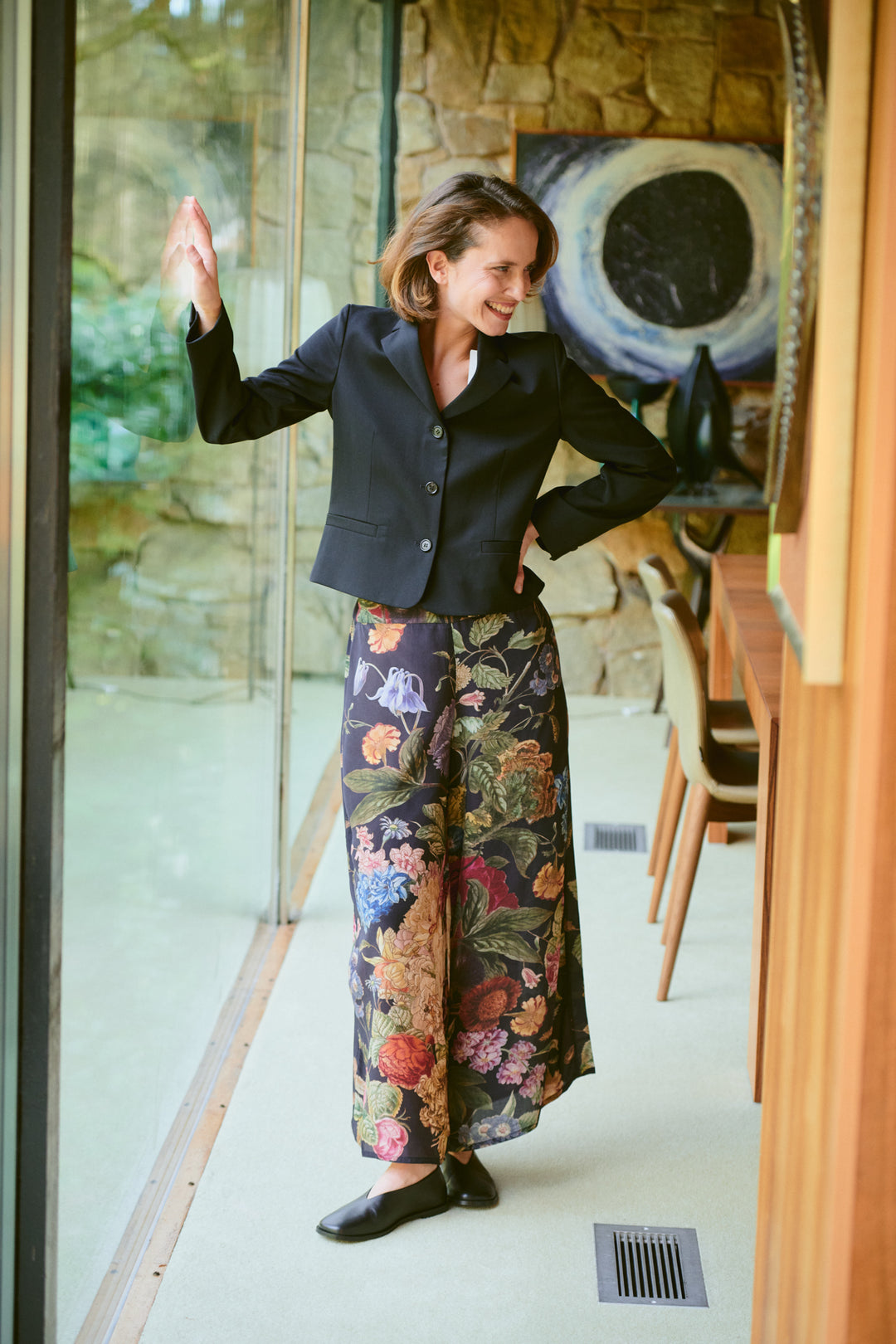 Pantalon Palazzo en crêpe noir Primula