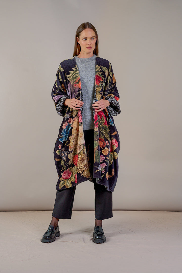 Grand kimono en velours noir Primula