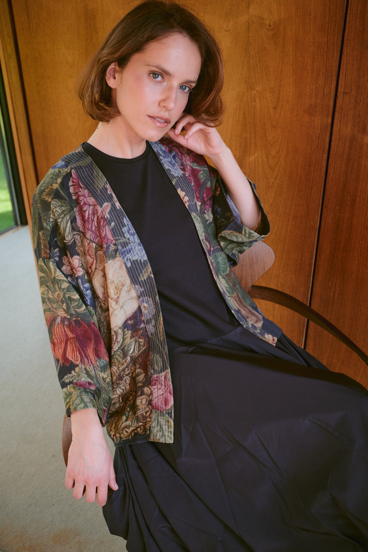Primula Black Wool Kimono