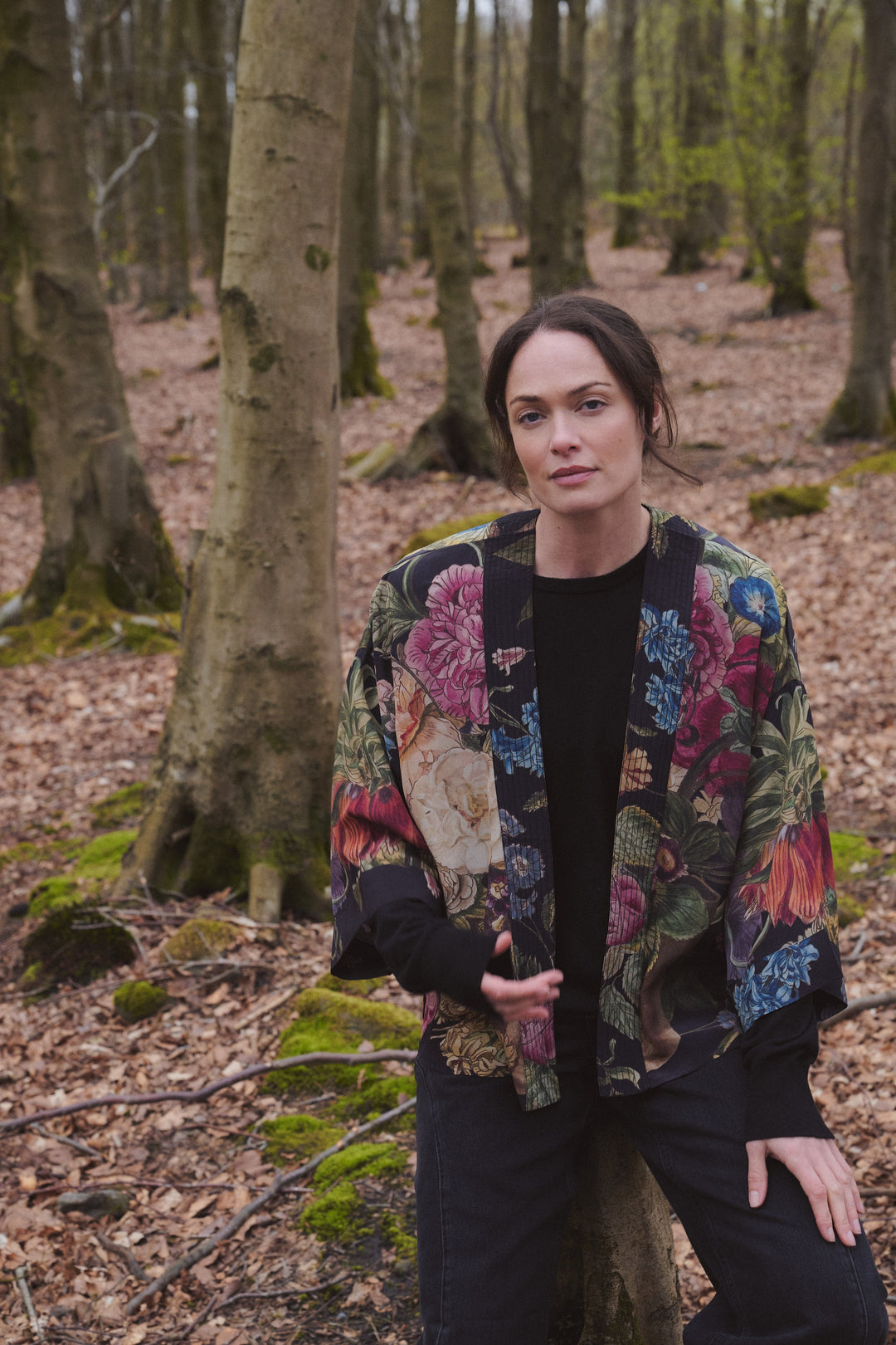 Primula Black Wool Kimono