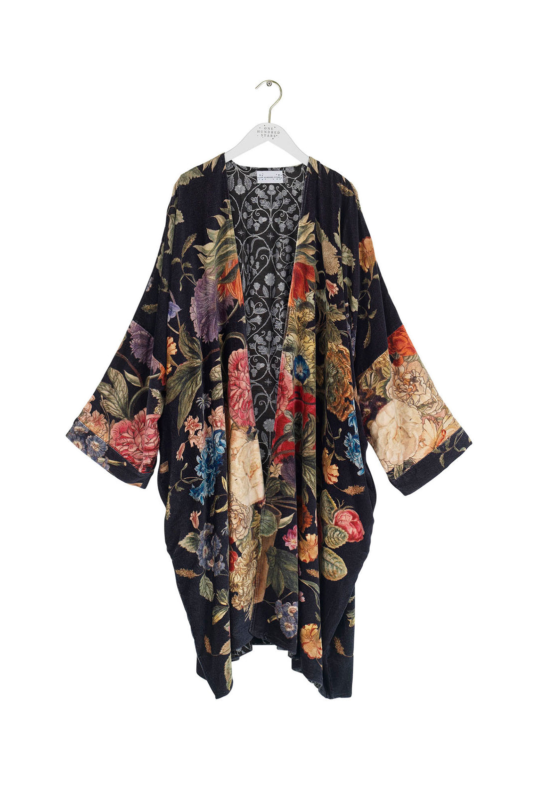 Grand kimono en velours noir Primula