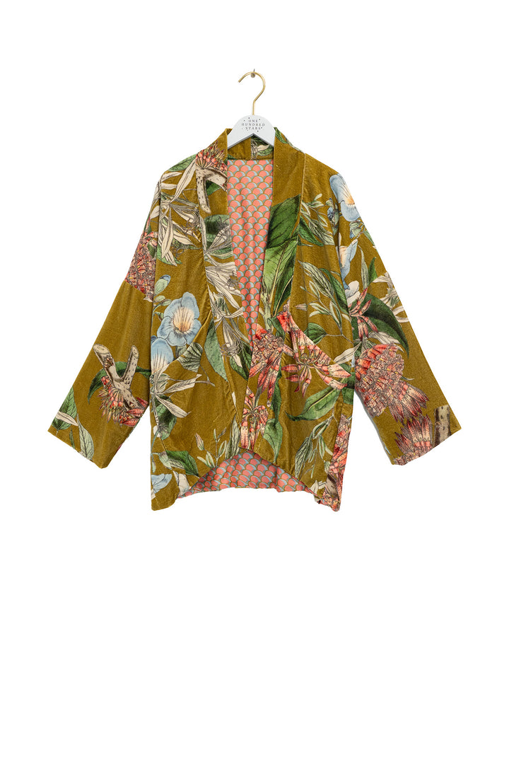 One Hundred Stars Rhodoleia Gold Velvet Pocket Jacket.