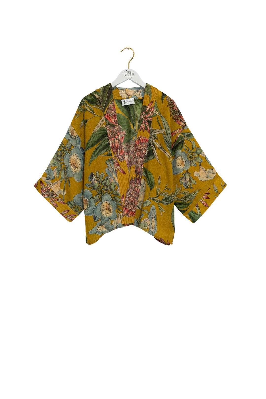 One Hundred Stars Rhodoleia Gold Wool Kimono