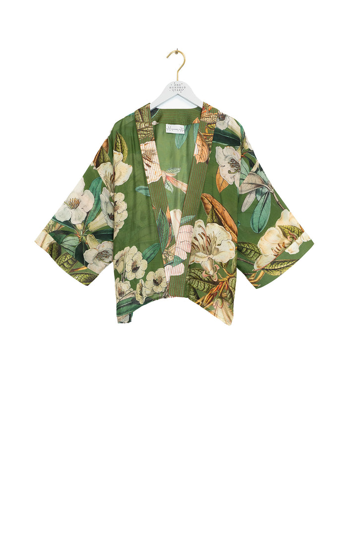 One Hundred Stars Rhodoleia Green Kimono