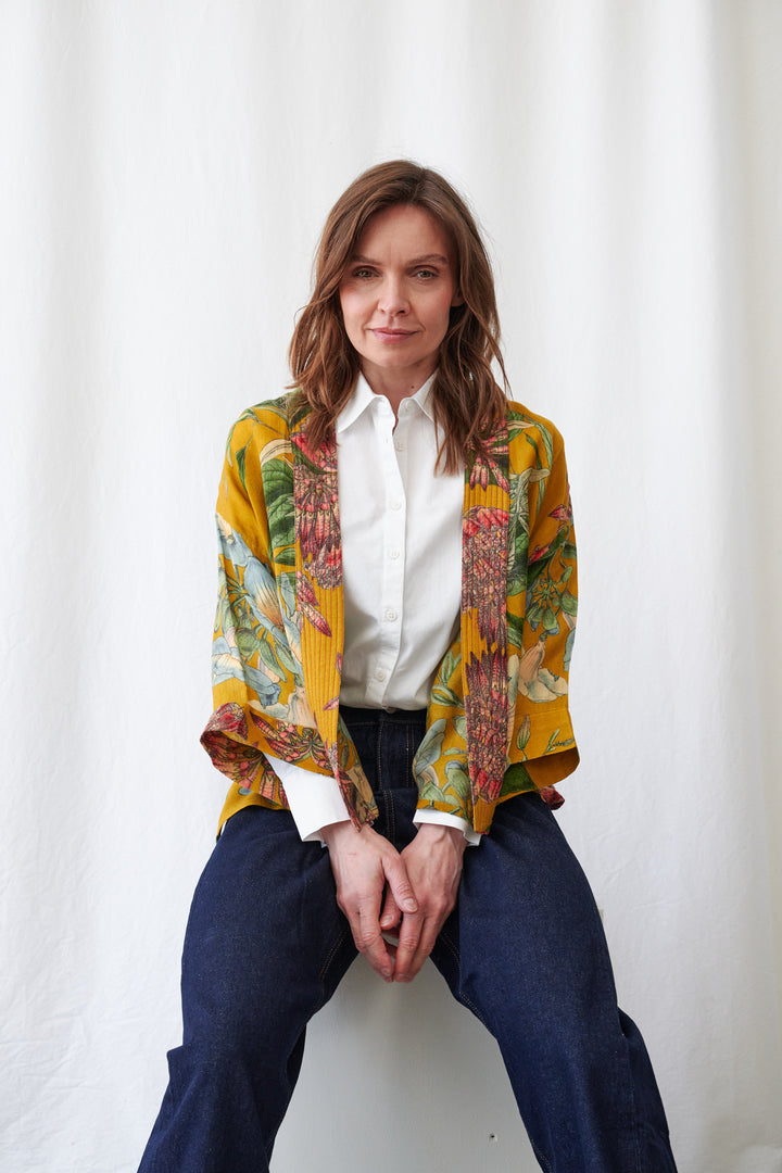 One Hundred Stars Rhodoleia Gold Wool Kimono