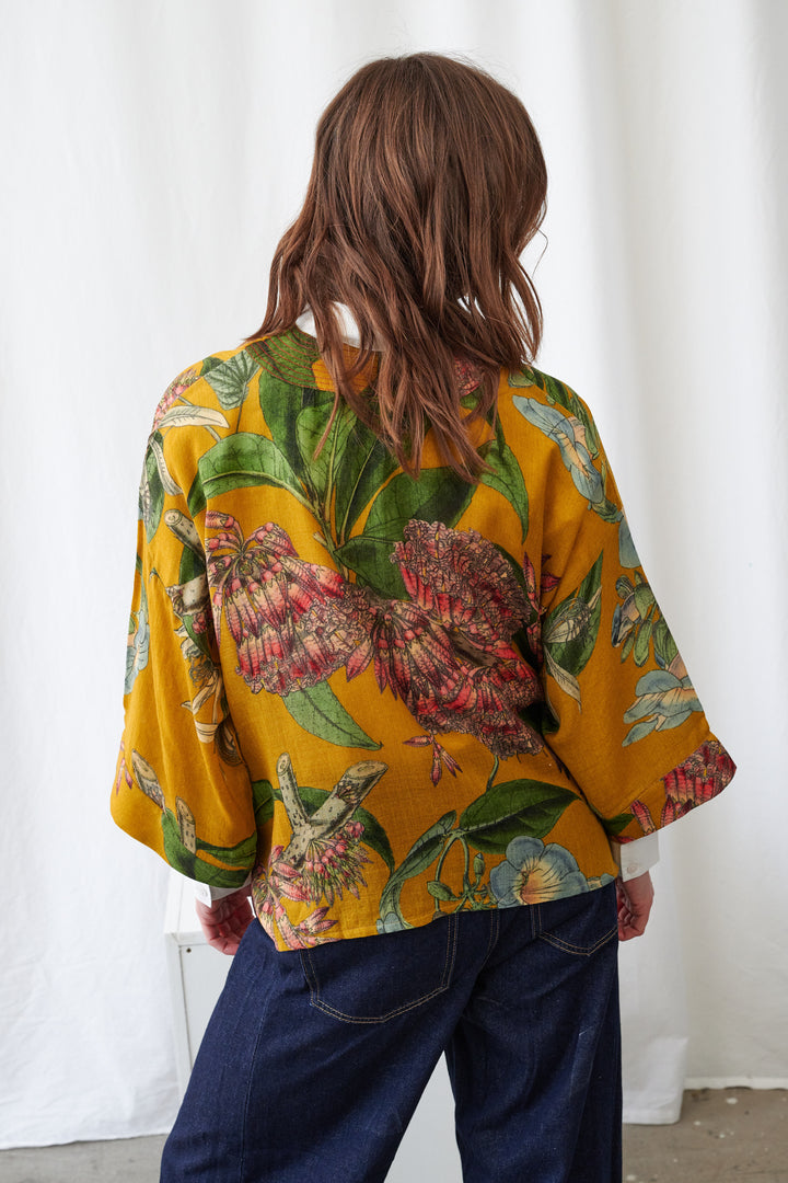 One Hundred Stars Rhodoleia Gold Wool Kimono