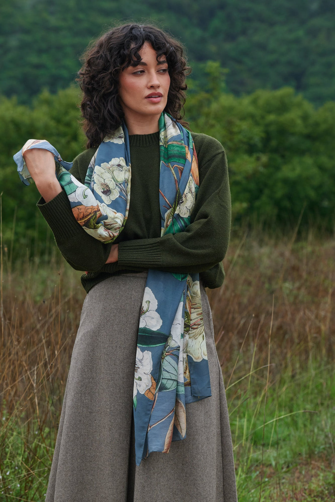 One Hundred Stars Rhodoleia Blue Scarf