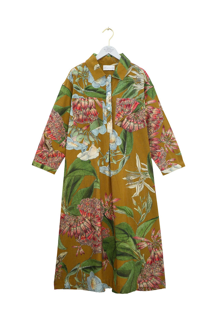 One Hundred Stars Rhodoleia Gold Needlecord Pocket Dress