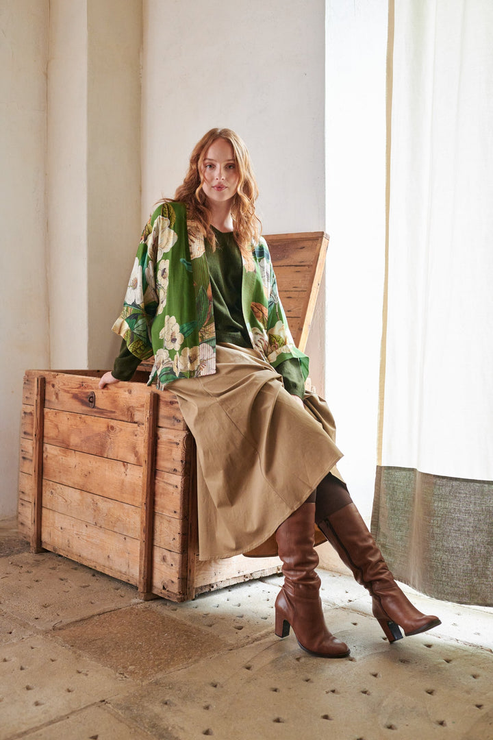 One Hundred Stars Rhodoleia Green Kimono