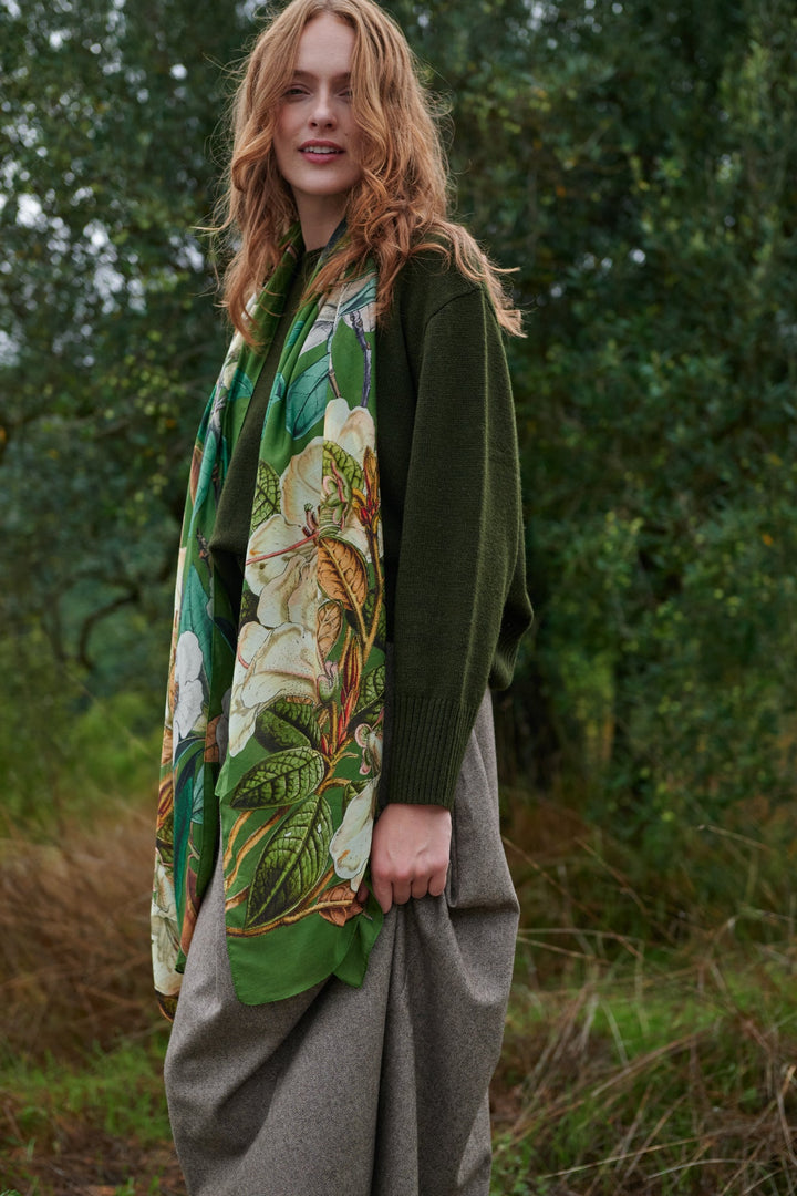 One Hundred Stars Rhodoleia Green Scarf