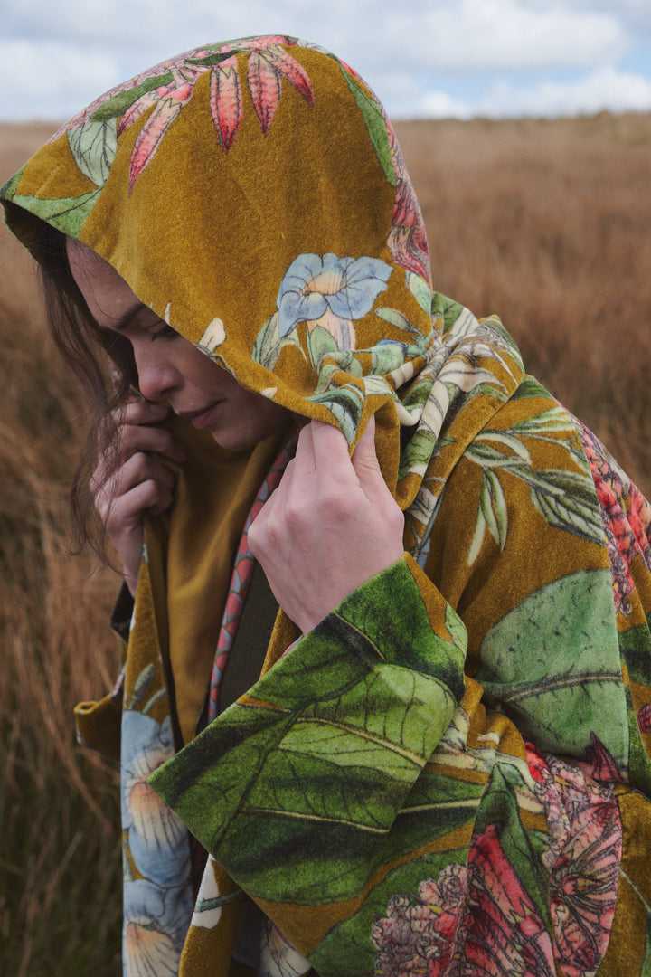One Hundred Stars Rhodoleia Gold Velvet Hood