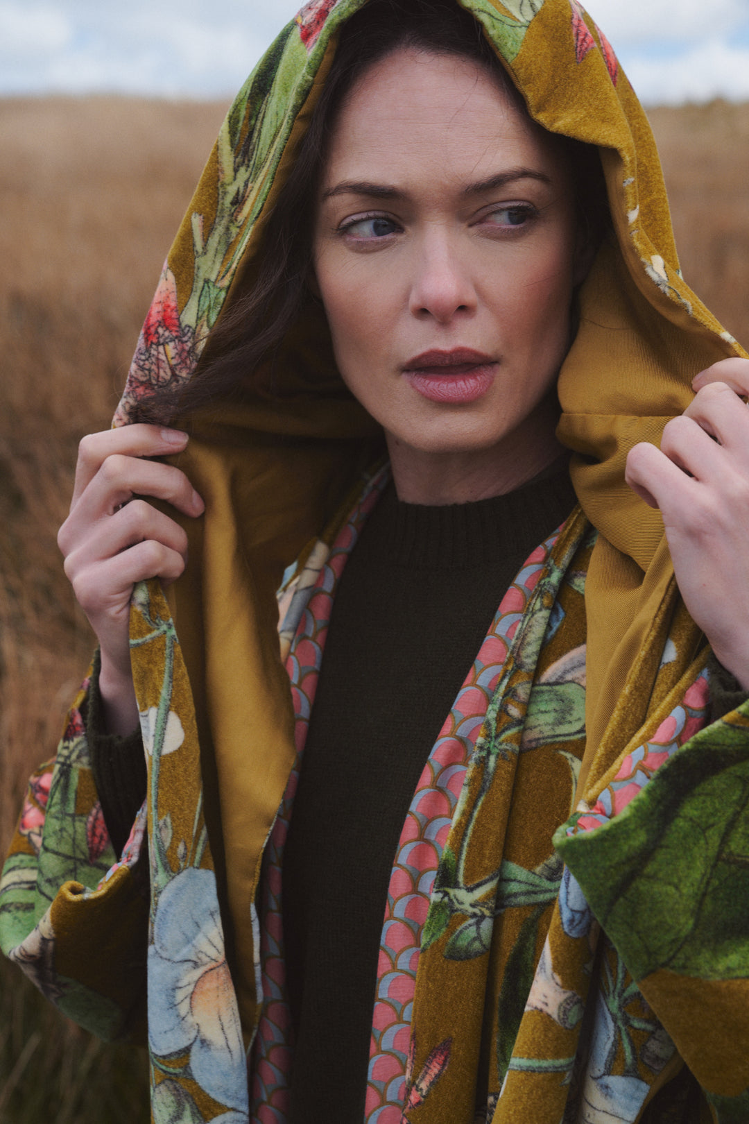 One Hundred Stars Rhodoleia Gold Velvet Hood