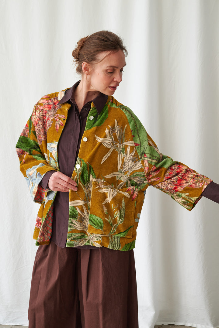 One Hundred Stars Rhodoleia Gold Velvet Jacket