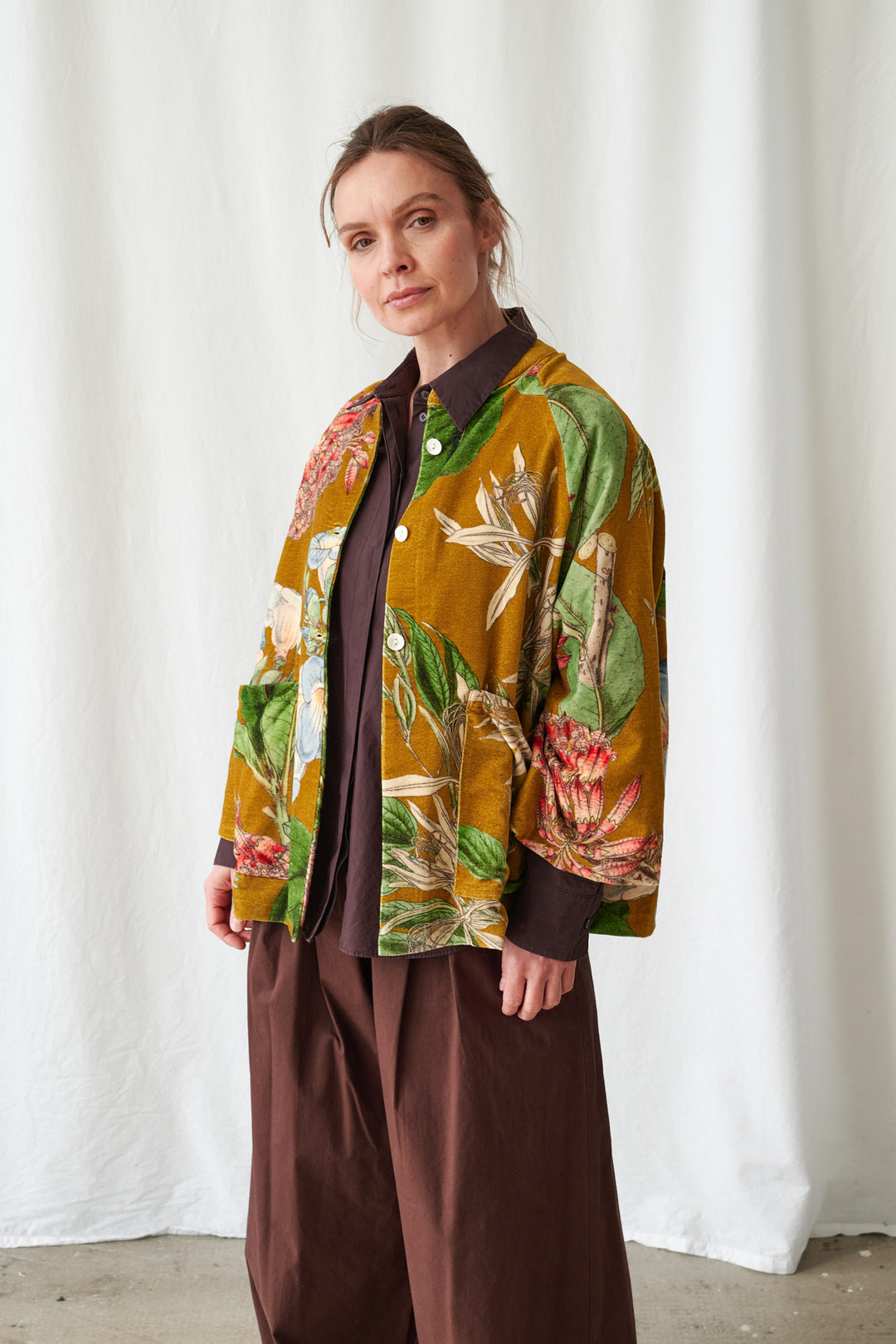 One Hundred Stars Rhodoleia Gold Velvet Jacket