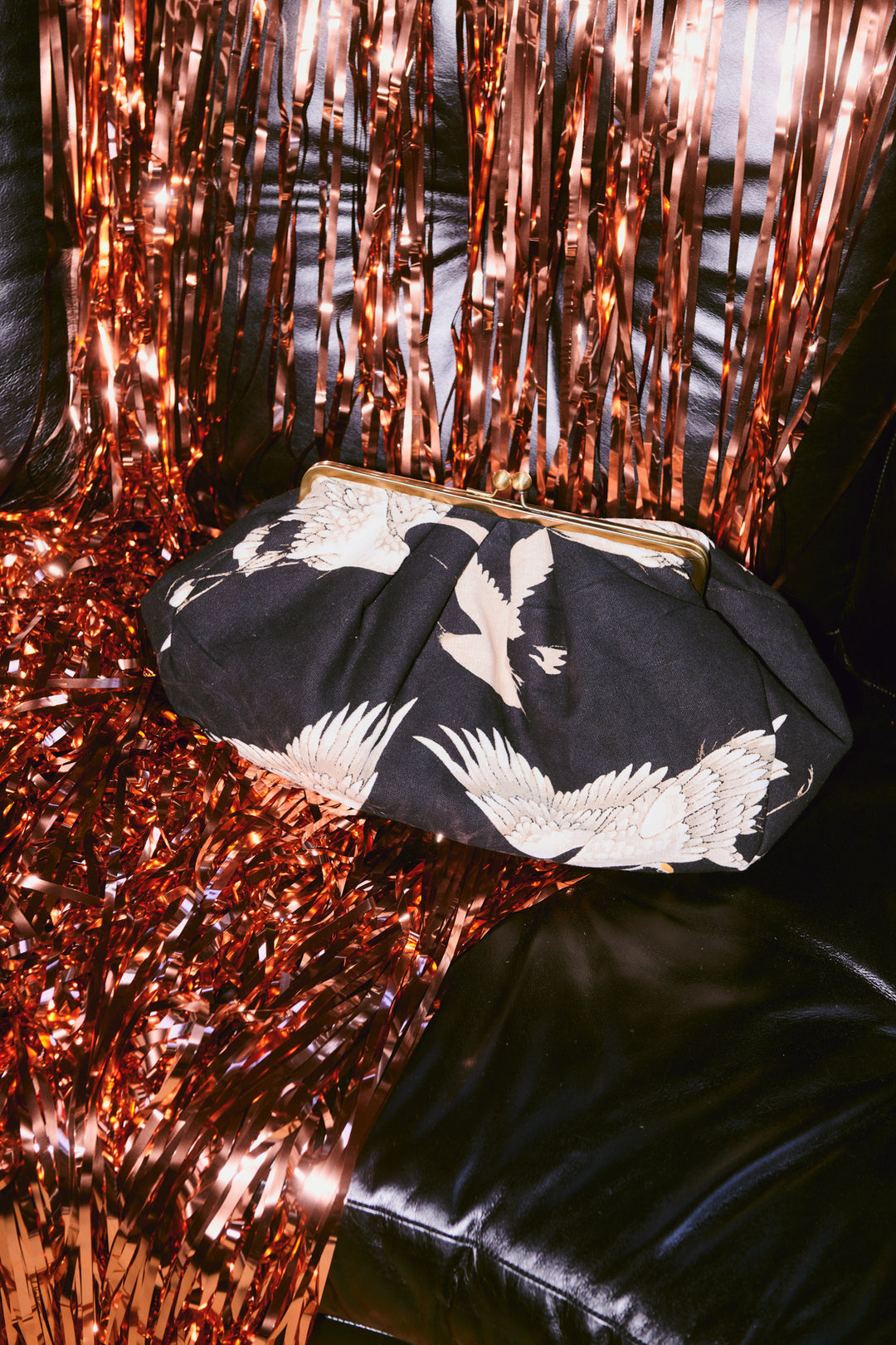 Stork Black Kiss Lock Clutch Bag