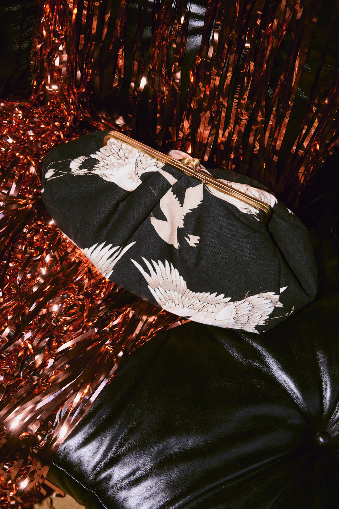Stork Black Kiss Lock Clutch Bag