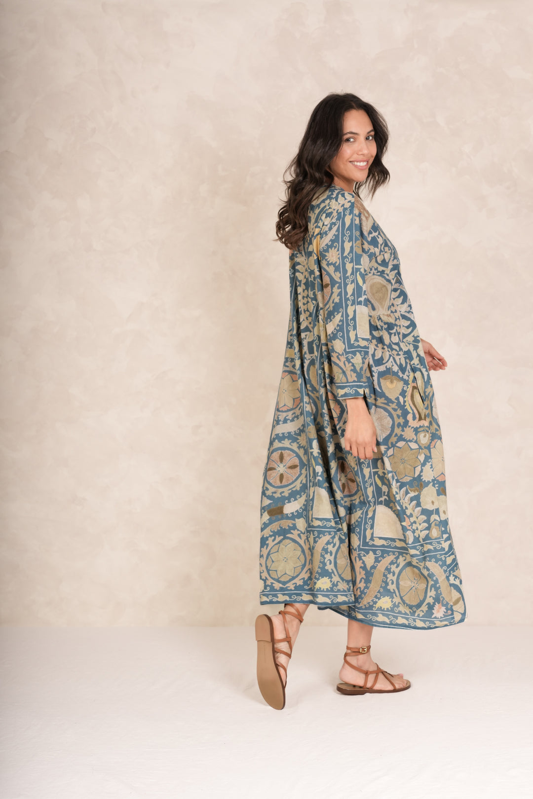 Susani Blue Pinch Pleat Dress