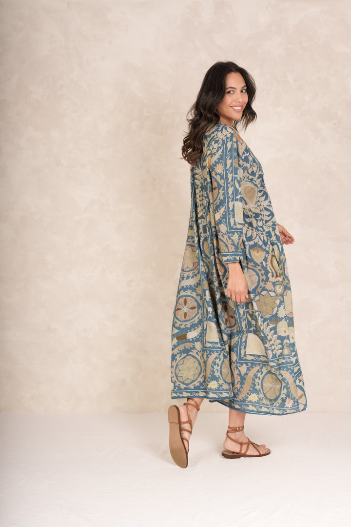 Susani Blue Pinch Pleat Dress