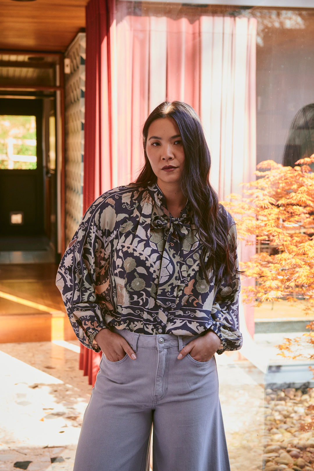 Susani Charcoal Pussybow Blouse