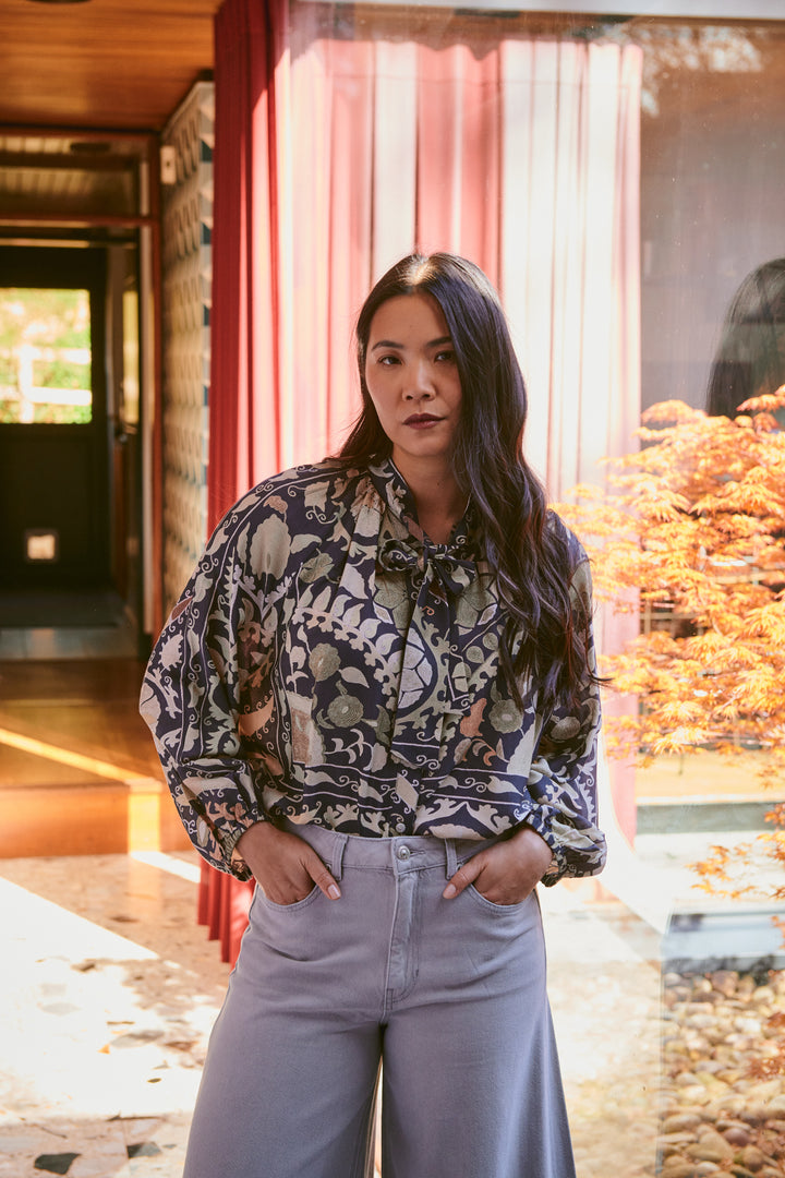 Susani Charcoal Pussybow Blouse