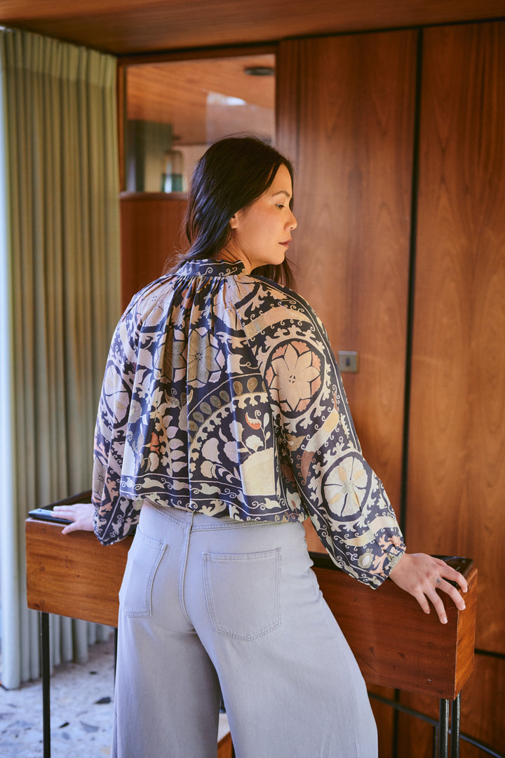 Susani Charcoal Pussybow Blouse