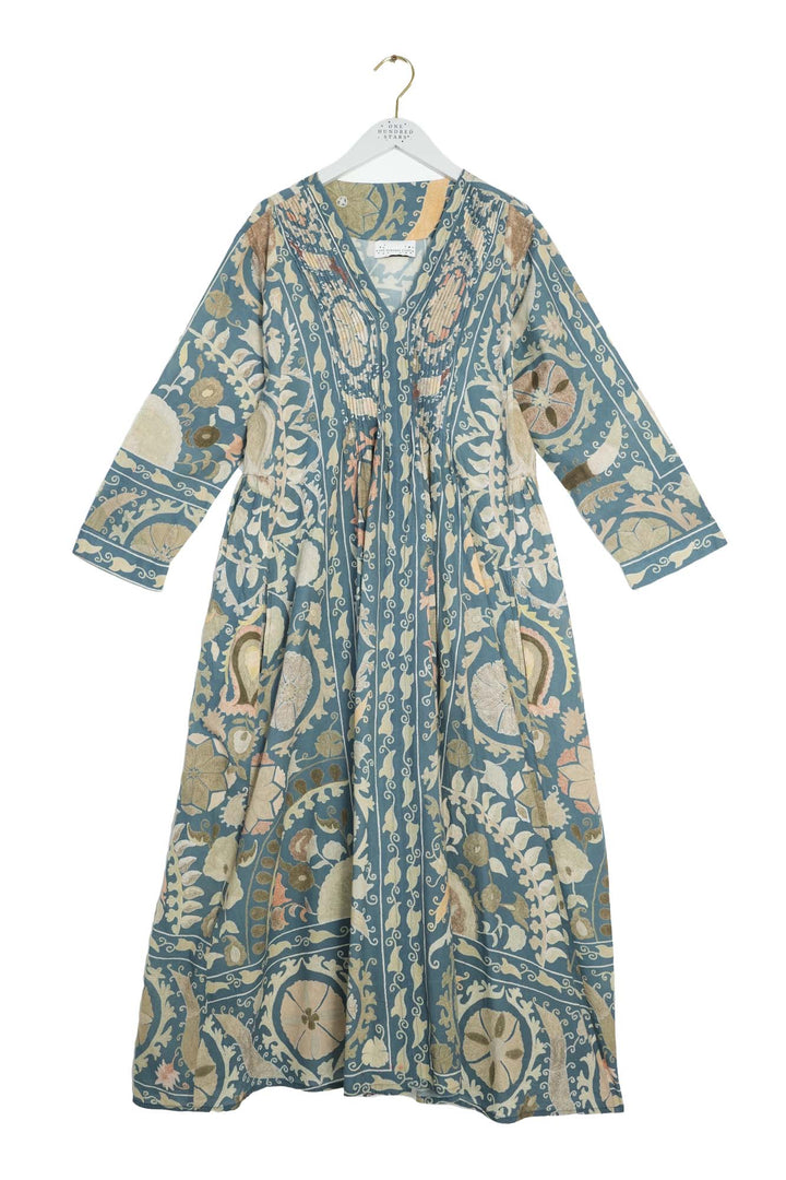 Susani Blue Pinch Pleat Dress