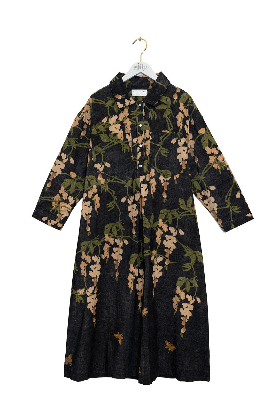 One Hundred Stars Wisteria Black Needlecord Pocket Dress