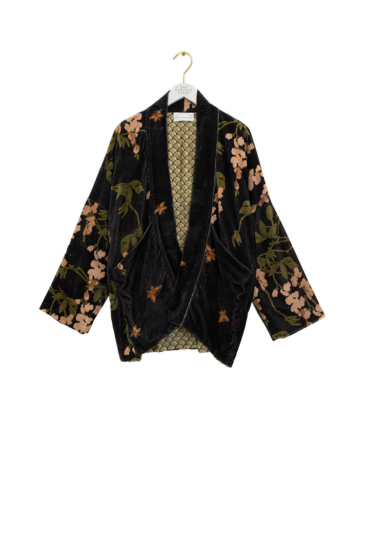 One Hundred Stars Wisteria Black Velvet Pocket Jacket
