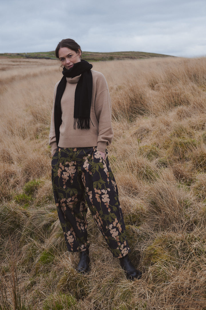 One Hundred Stars Wisteria Black Needlecord Barrel Pants 