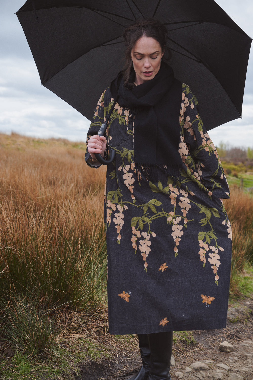 One Hundred Stars Wisteria Black Needlecord Pocket Dress