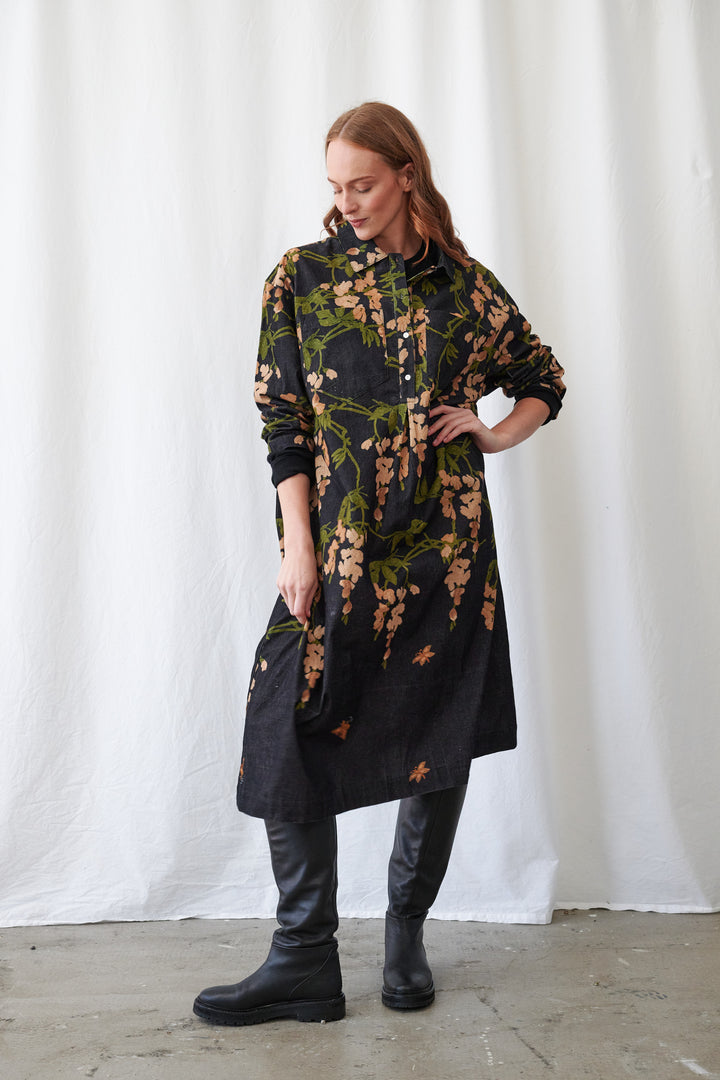 One Hundred Stars Wisteria Black Needlecord Pocket Dress