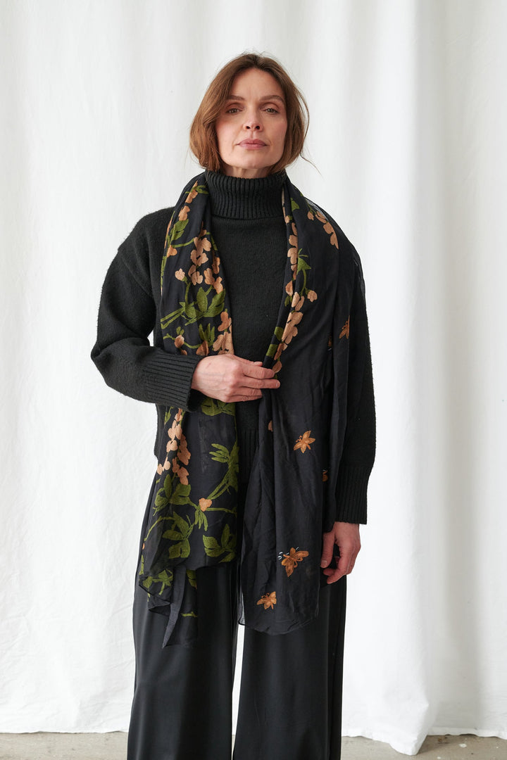 One Hundred Stars Wisteria Black Scarf