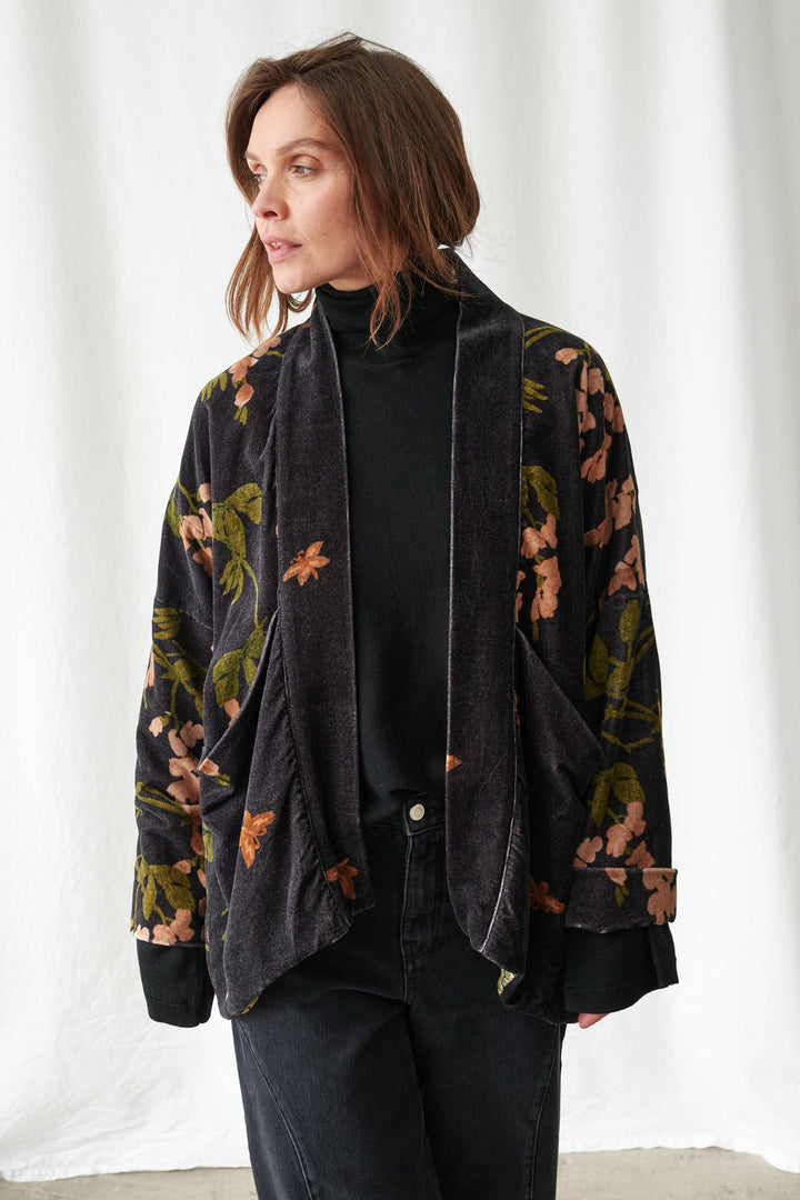 One Hundred Stars Wisteria Black Velvet Pocket Jacket