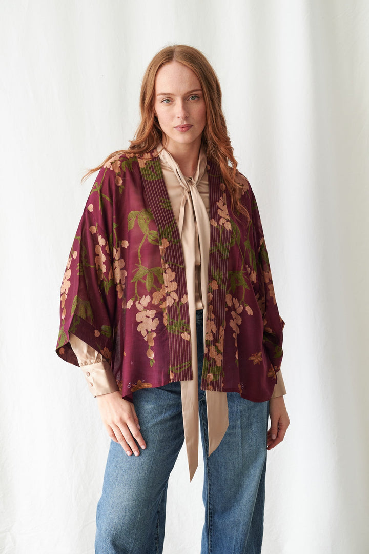 One Hundred Stars Wisteria Plum Kimono