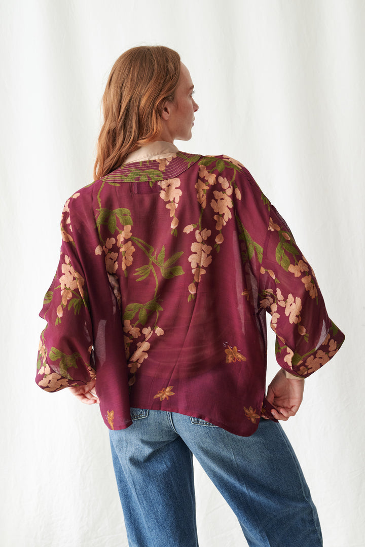 One Hundred Stars Wisteria Plum Kimono