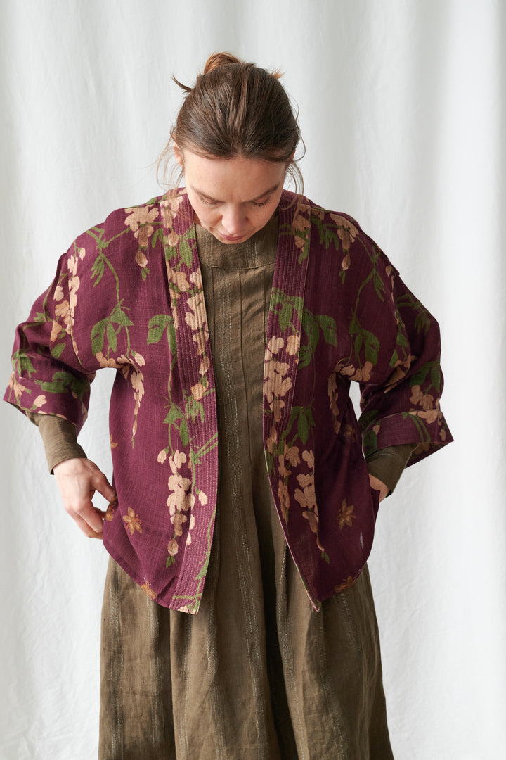 One Hundred Stars Wisteria Plum Wool Kimono
